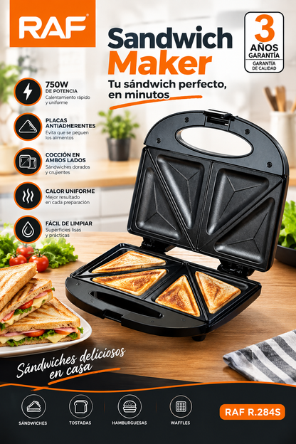 Sandwichera Eléctrica RAF R.284S 750W Antiadherente